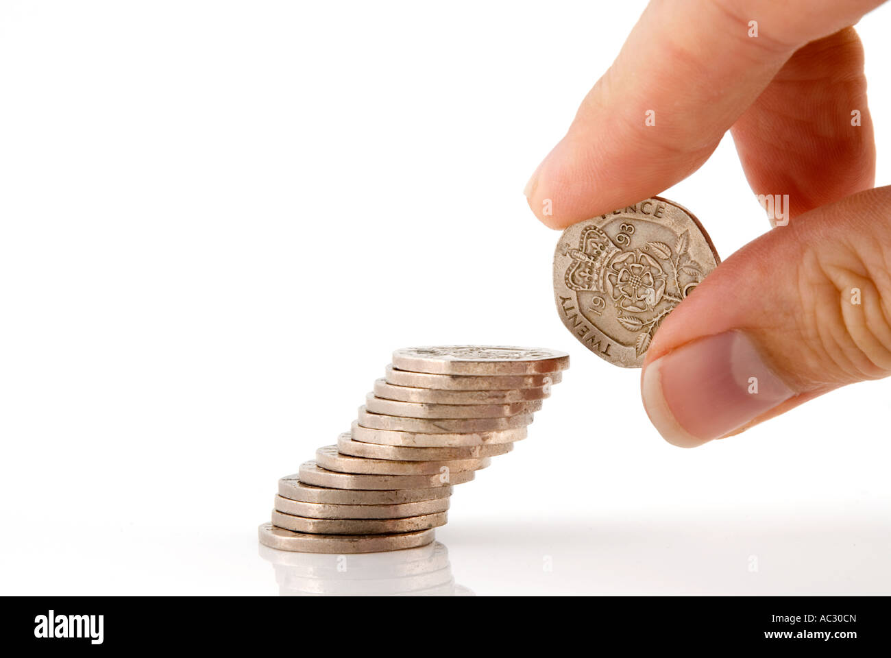 Pile de pièces de monnaie vingt pence Banque D'Images