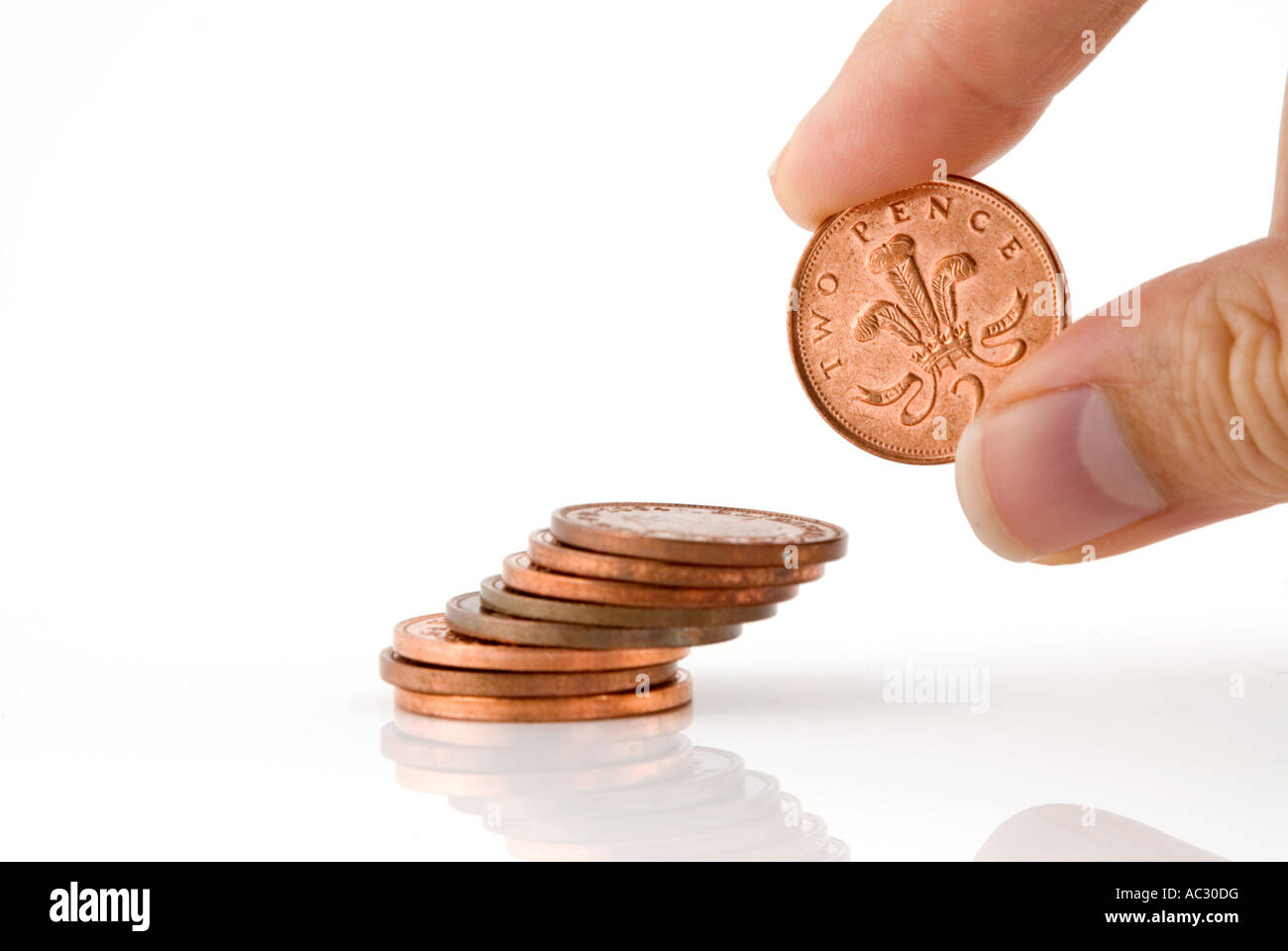 Pile de pièces de monnaie deux pence Banque D'Images