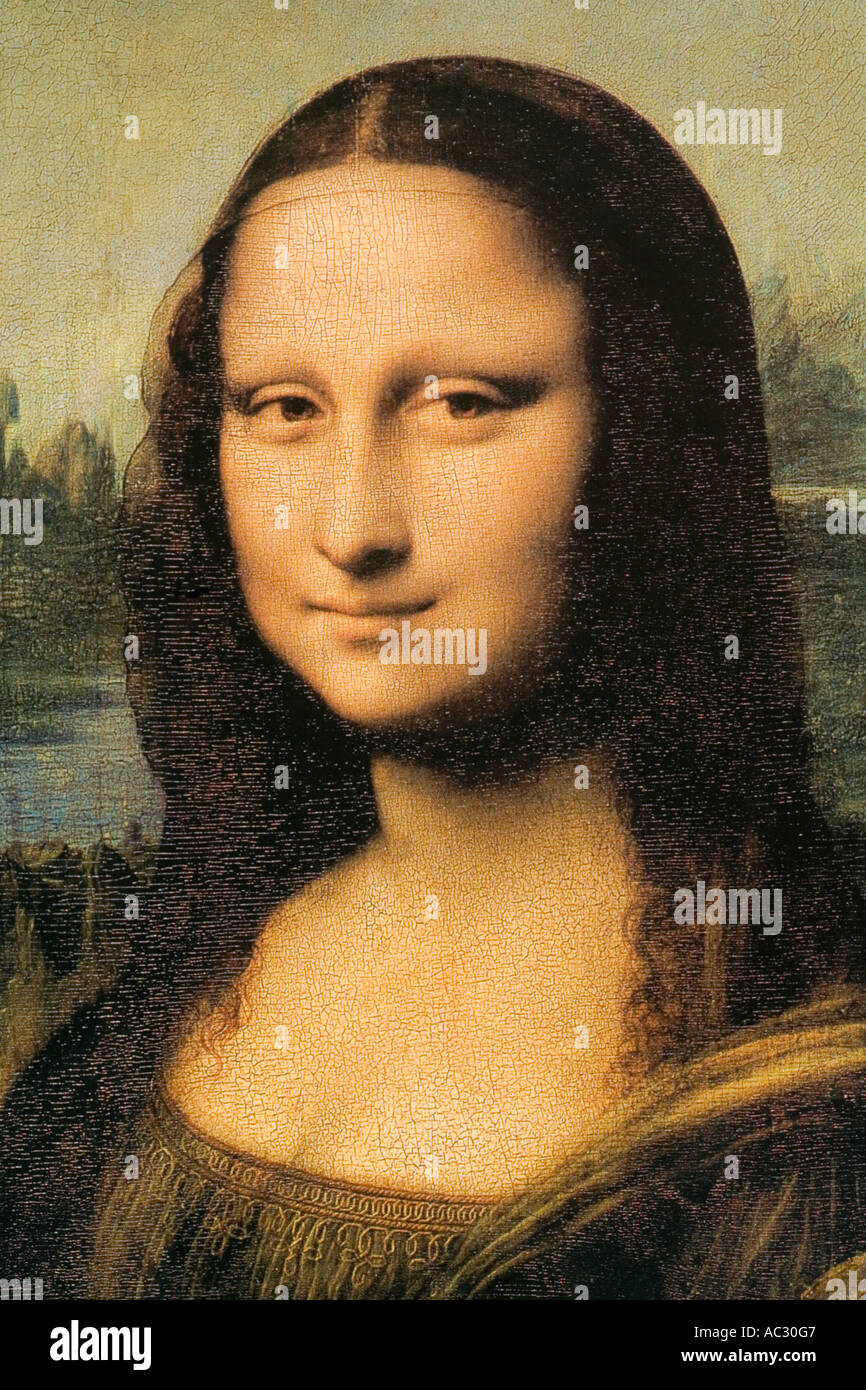 Close up d'une peinture de la Joconde de Léonard de Vinci Banque D'Images