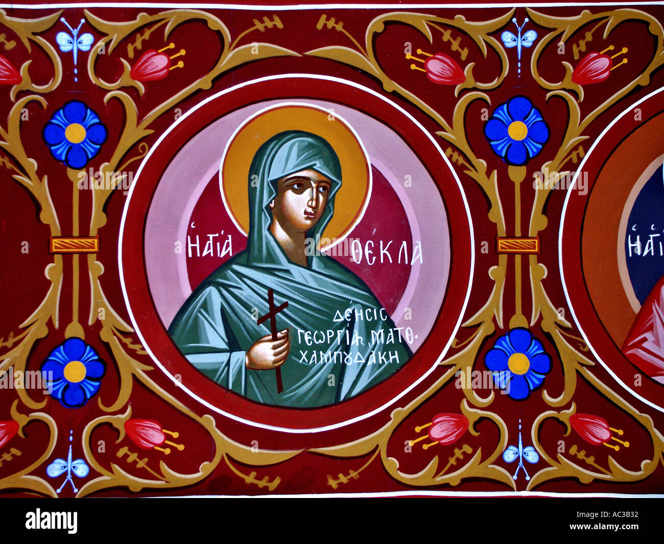 Église Saint Thekla illustration murale Crète Grèce île des sentiers à Tissiniva Banque D'Images