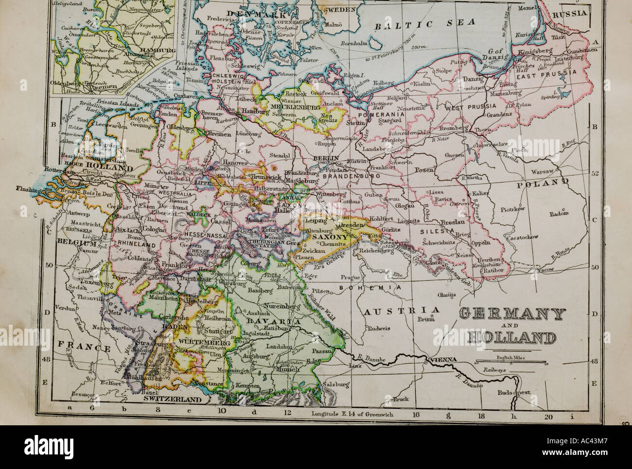 Un vieux 100 ans carte de l'Allemagne et la Hollande Banque D'Images