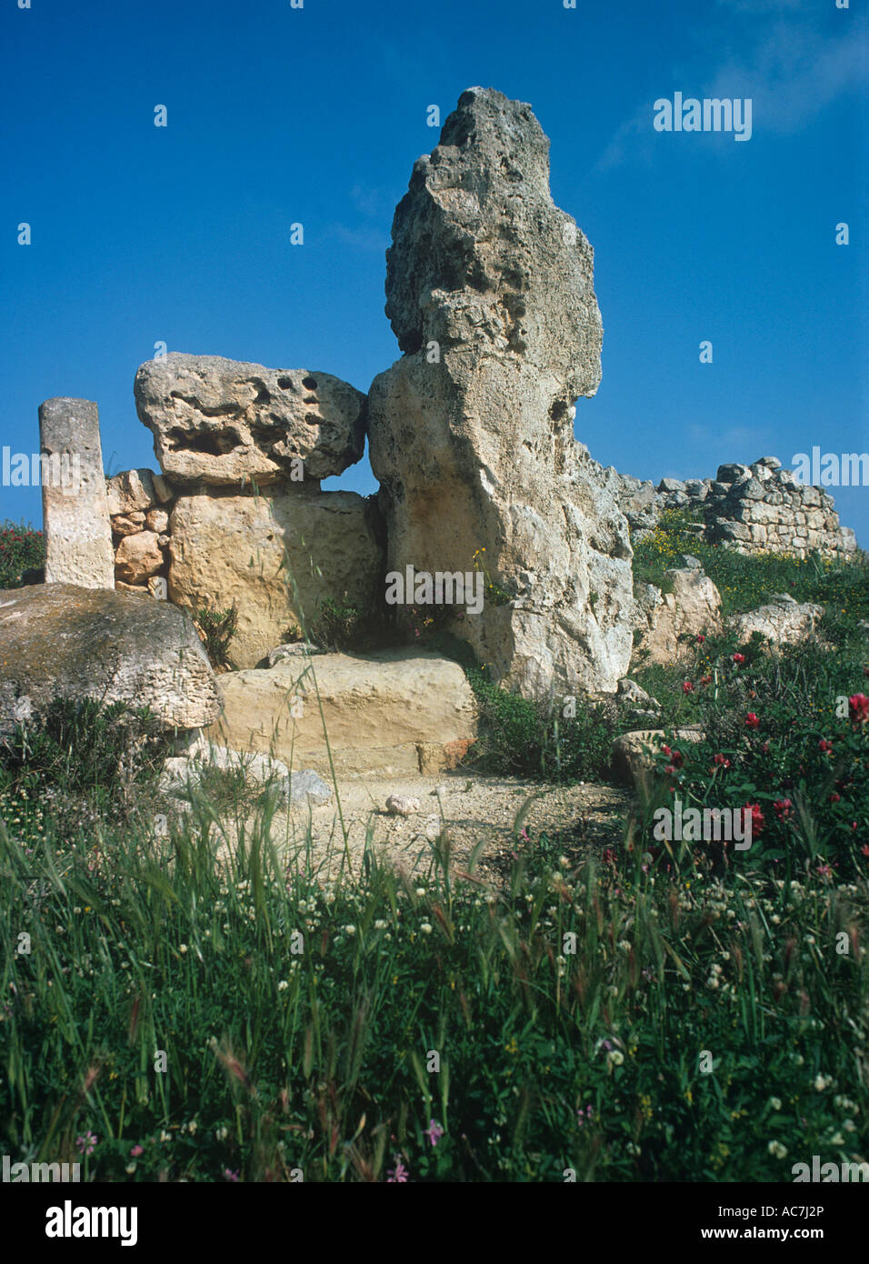 Ruines du temple de Skorba Malte s plus vieux temple à Zebbieh de circa 3500 dates BC Banque D'Images
