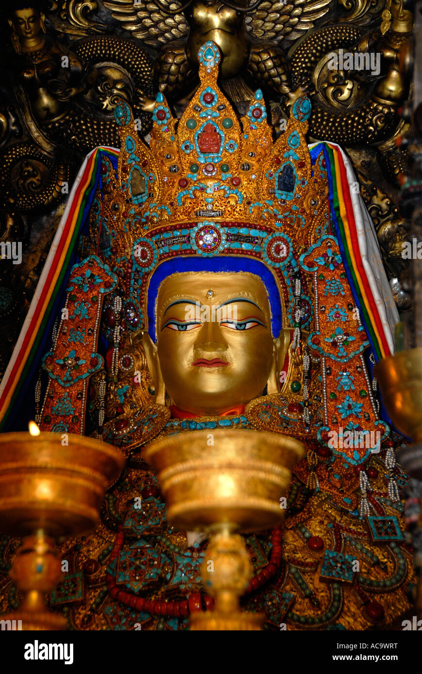 Le bouddhisme tibétain figure sainte Jowo Shakiamuni Lhasa Jokhang Tibet Chine Banque D'Images