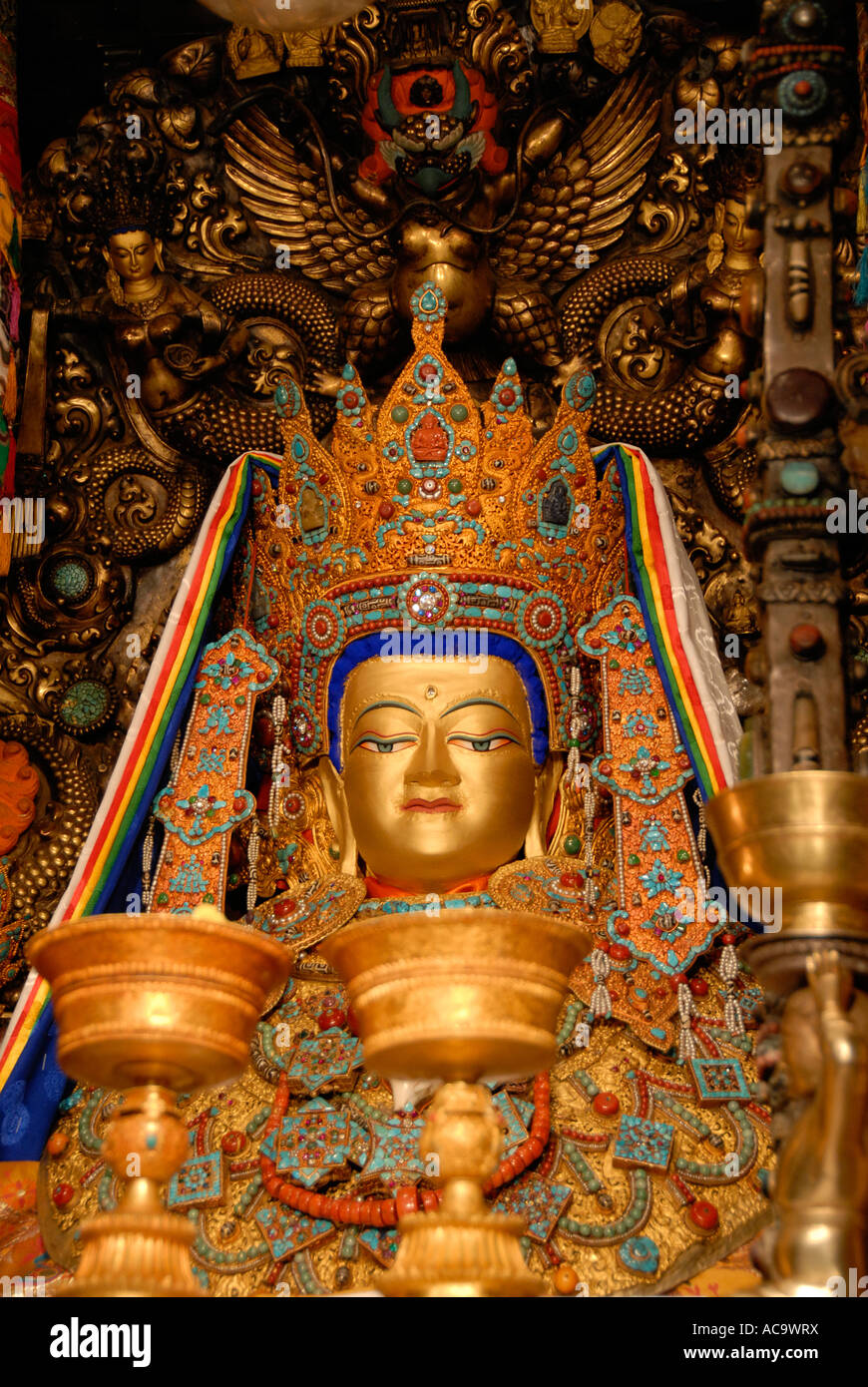 Le bouddhisme tibétain figure sainte Jowo Shakiamuni Lhasa Jokhang Tibet Chine Banque D'Images