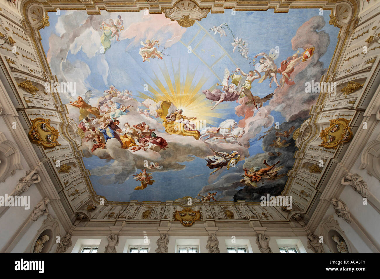Fondation religieuse Goettweig, Kaiserstiege, célèbre fresque de plafond par Paul Troger, Basse-Autriche, Autriche Banque D'Images