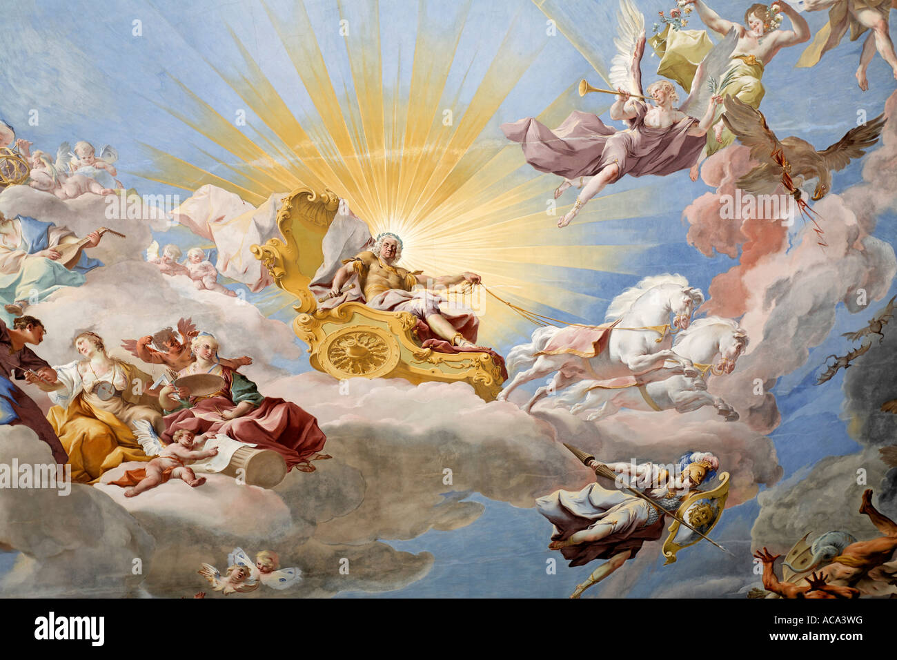 La fondation religieuse, Goettweig Kaiserstiege, célèbre fresque au plafond par Paul Troger, Basse Autriche, Autriche Banque D'Images