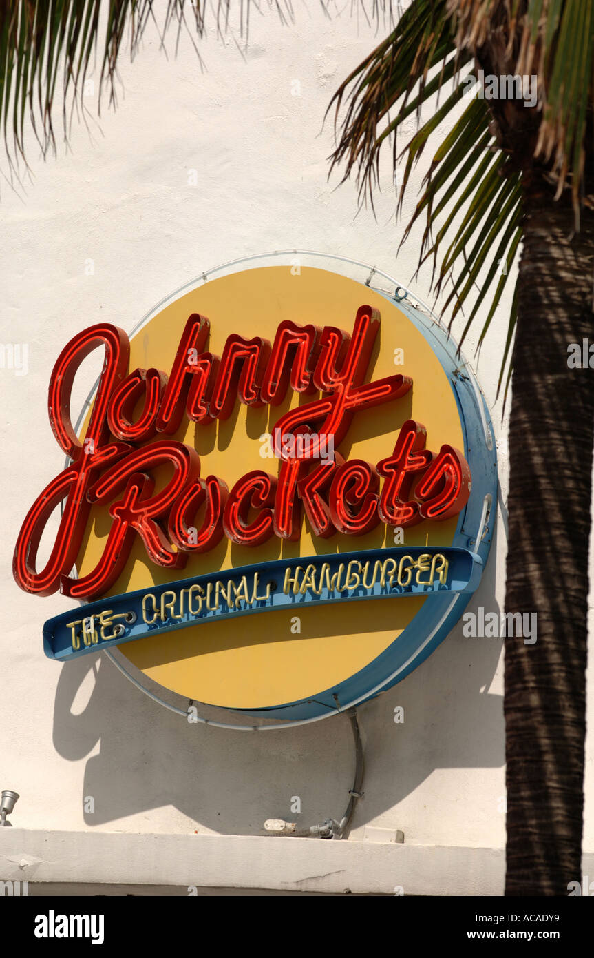 Johnny Rockets diner burger Ocean Drive zone Art Déco de South Beach Miami Florida USA Banque D'Images