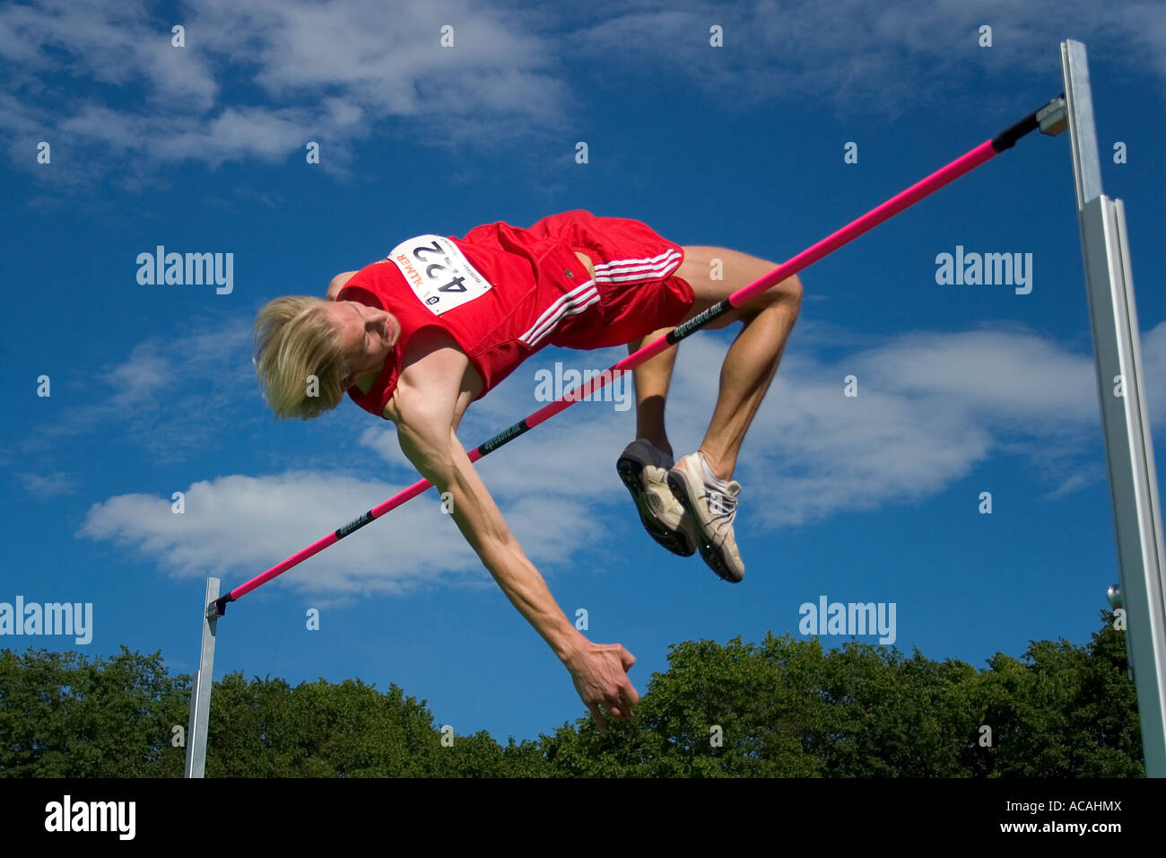 Le bar overleaping cavalier haut Banque D'Images