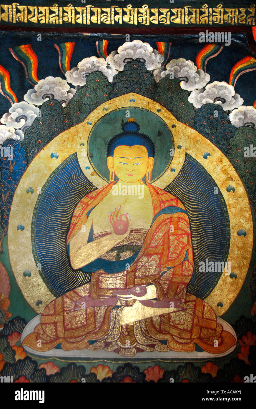 Le bouddhisme tibétain Bouddha peinture murale Lhasa Jokhang Tibet Chine Banque D'Images