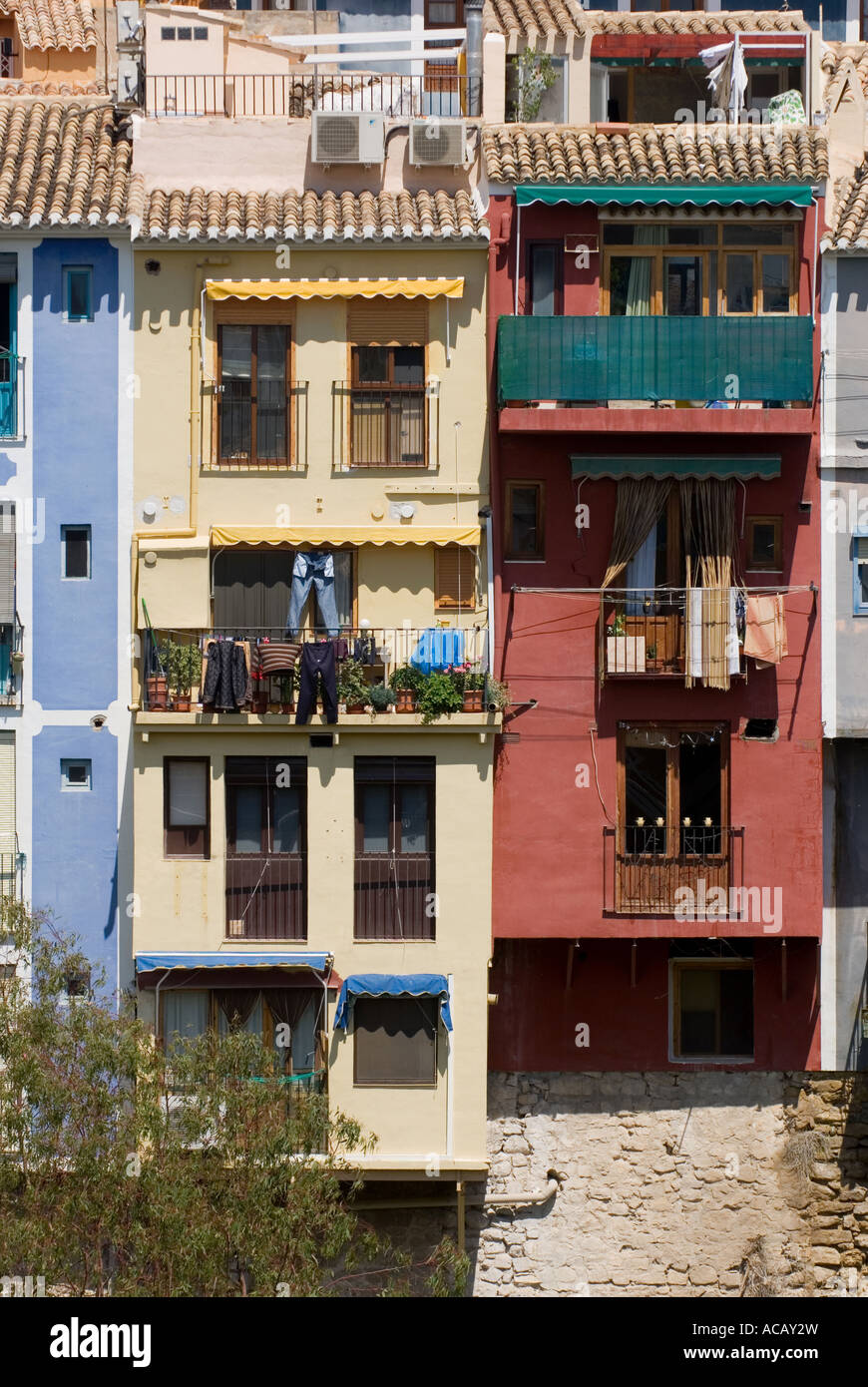 Maisons peintes de couleurs vives à Villajoyosa Costa Blanca Espagne Banque D'Images