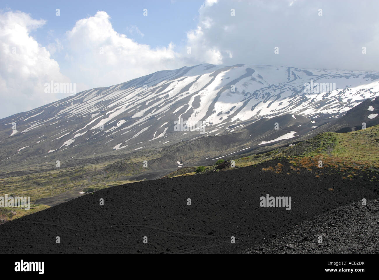 L'Etna couvert de neige pentes supérieures vue du Nord Banque D'Images