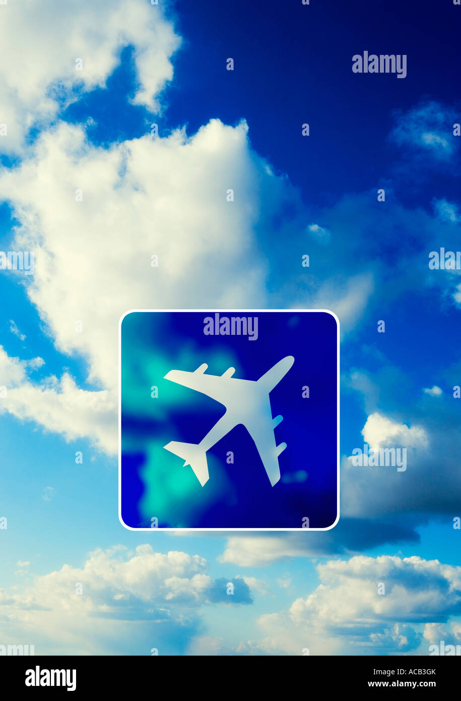 Ciel avec icône avion Banque D'Images