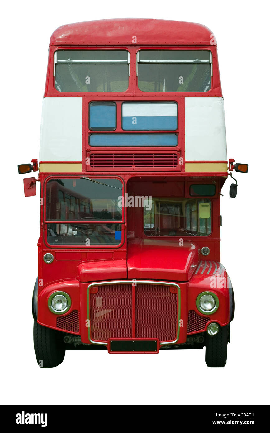 Old Red London bus à impériale isolated on white With clipping path Banque D'Images