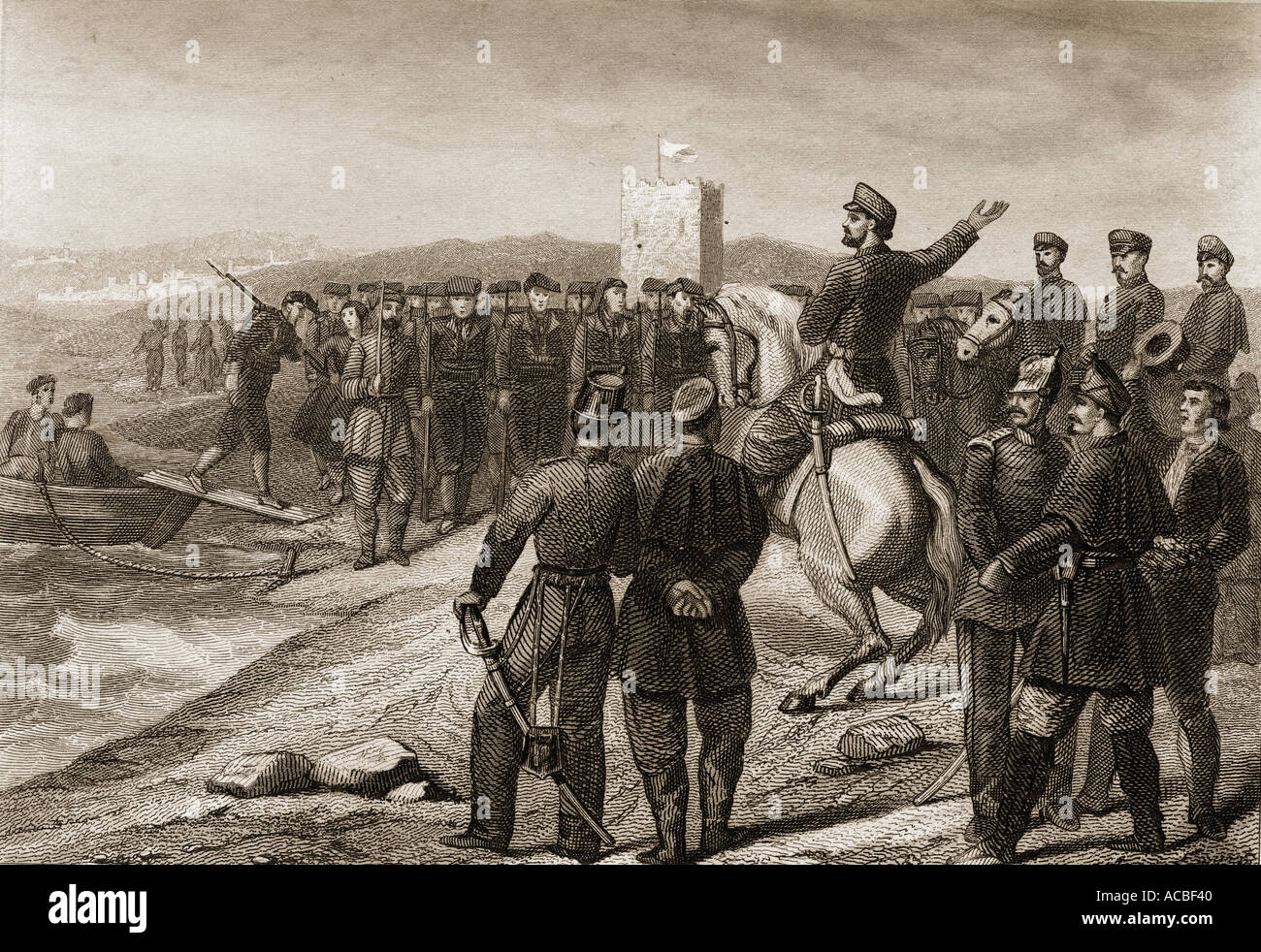 Le comte de Reus reçoit les bénévoles de Cataluna en Afrique, 3 février 1860 pendant la guerre Hispano-Moroccan. Banque D'Images