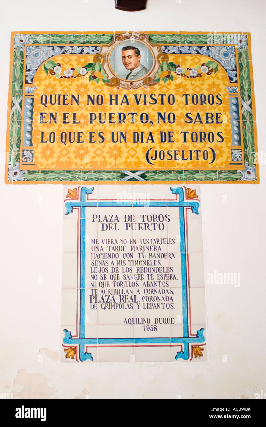 Citation De La Legendaire Torero Joselito Plaza De Toros El Puerto De Santa Maria Cadiz Andalousie Espagne Europe Photo Stock Alamy