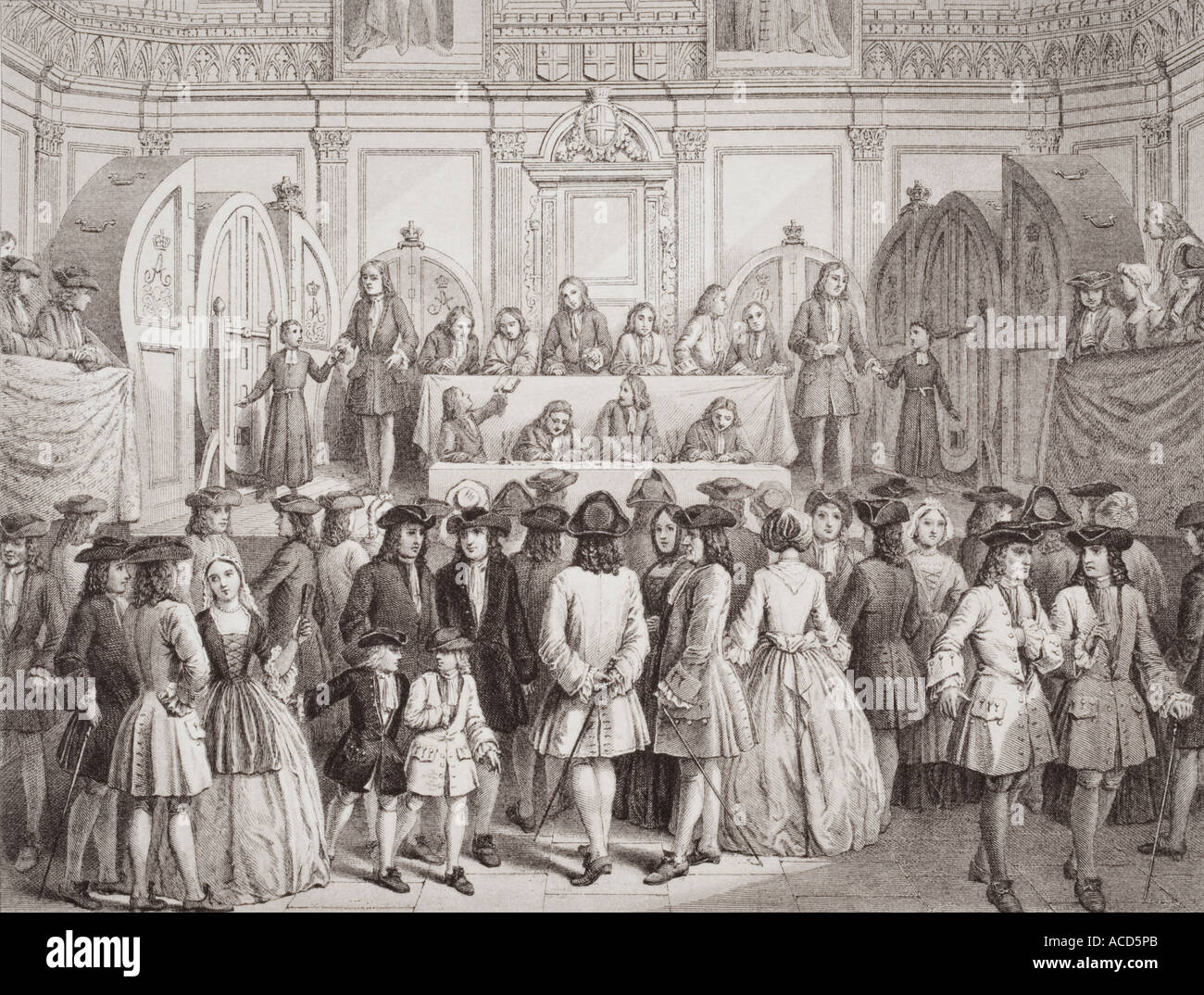 L'établissement d'une loterie à Guildhall London 1739 Banque D'Images