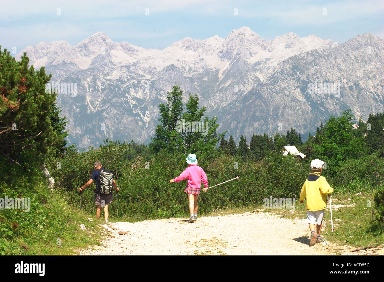 Wanderer im Almgebiet Velika planina dans Steiner Alpen Oberkrain Slowenien Slovénie Banque D'Images