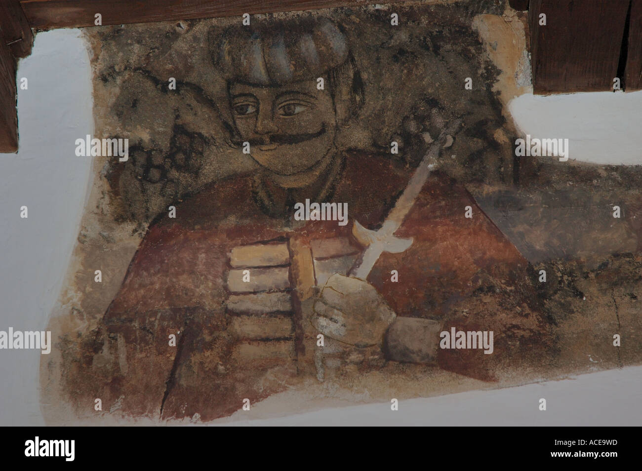 Fresque de Vlad Tepes, l'empaleur - dans Casa Dracul, Sighisoara, Roumanie Banque D'Images