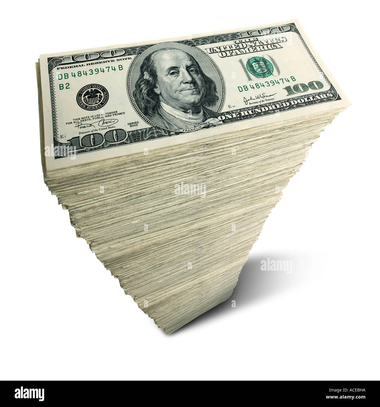 Pile de 100 US dollar bills Banque D'Images