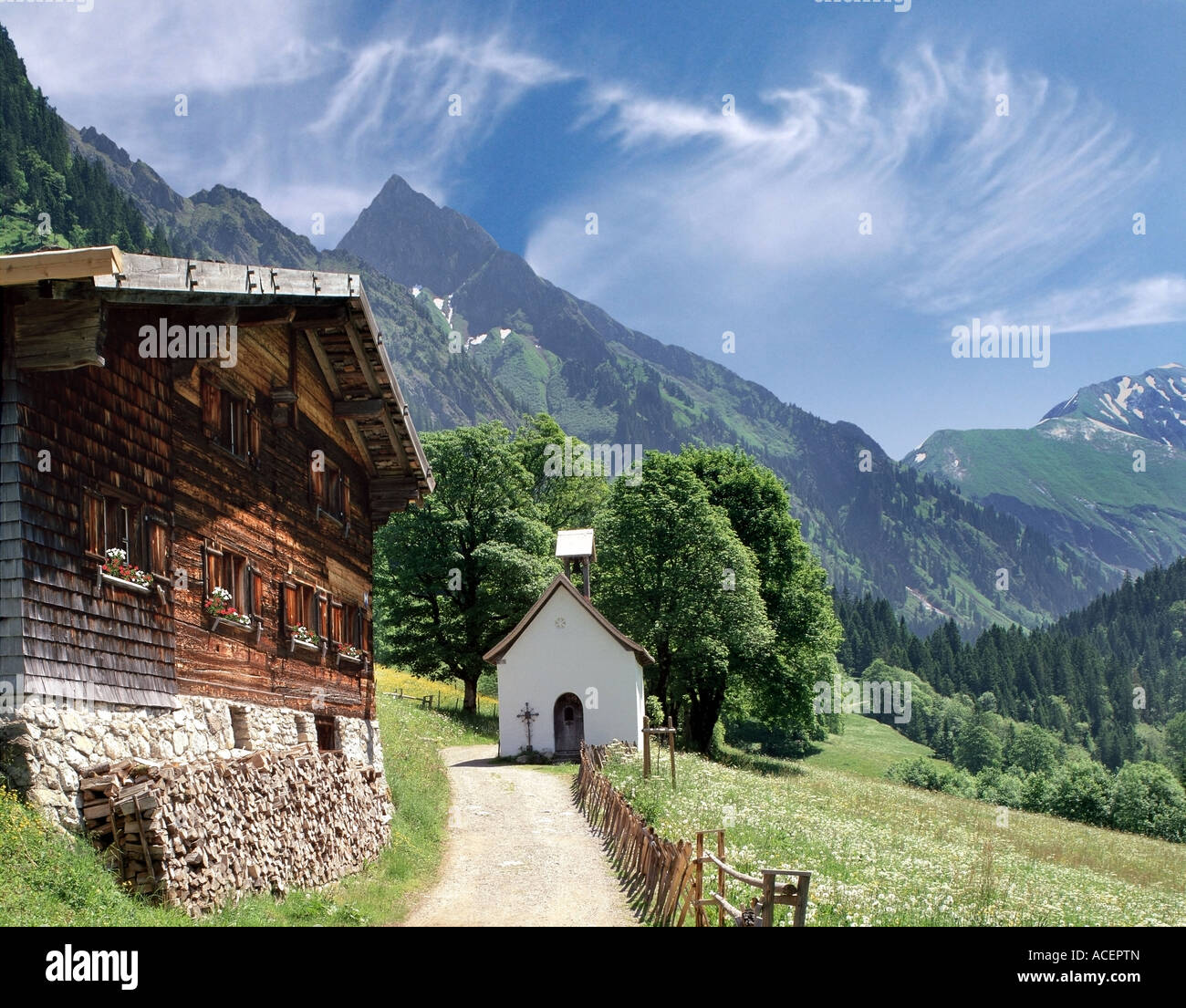 DE - La Bavière : Gerstruben Höfats et montagne près de Oberstdorf Banque D'Images