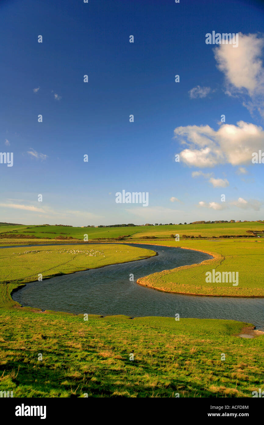 La rivière Cuckmere Haven, South Downs Way, 7 Sisters Cliffs, Sussex, Angleterre, Grande-Bretagne, Royaume-Uni Banque D'Images