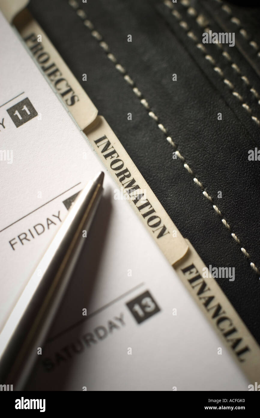 La section d'informations de l'organiseur personnel Banque D'Images