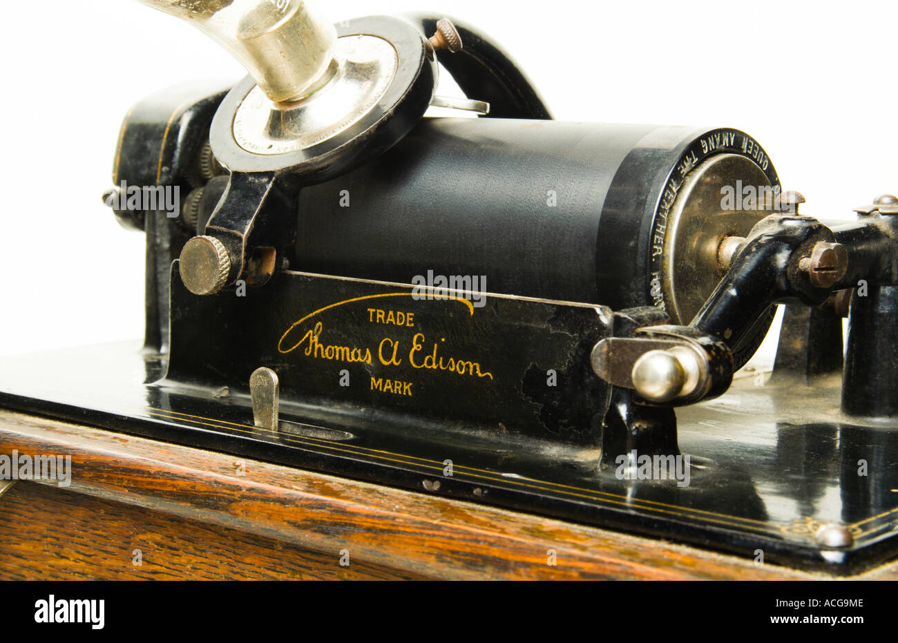 Close up of Thomas Edison phonographe à cylindre de cire Banque D'Images