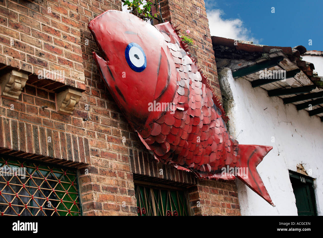 Enseigne d'art du poisson du restaurant en Colombie Banque D'Images