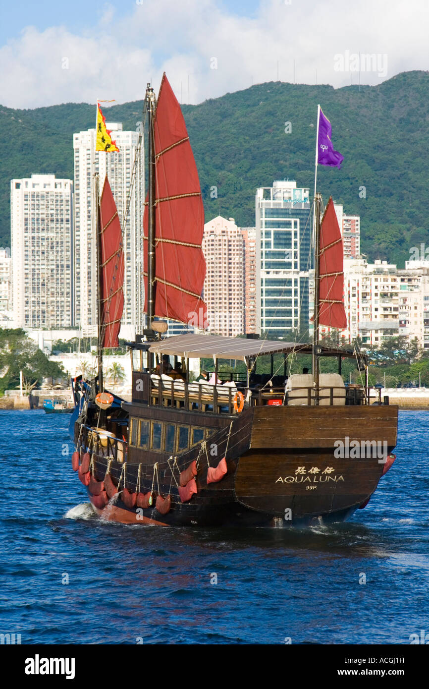 Aqua Rouge Luna navigué Jonque Chinoise Hong Kong Chine Banque D'Images