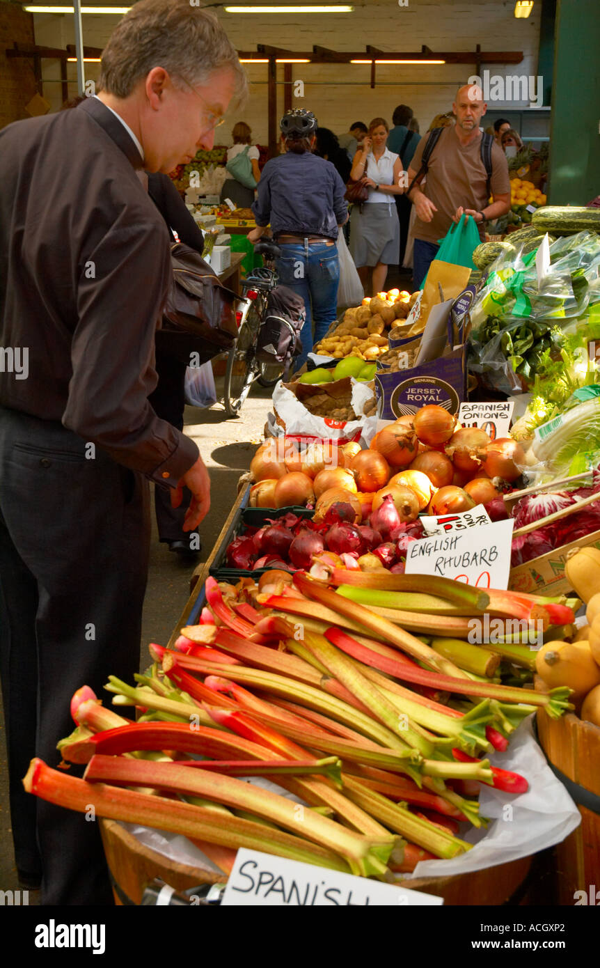 La rhubarbe au quartier Marché Bio à Londres Angleterre Royaume-uni Europe Banque D'Images