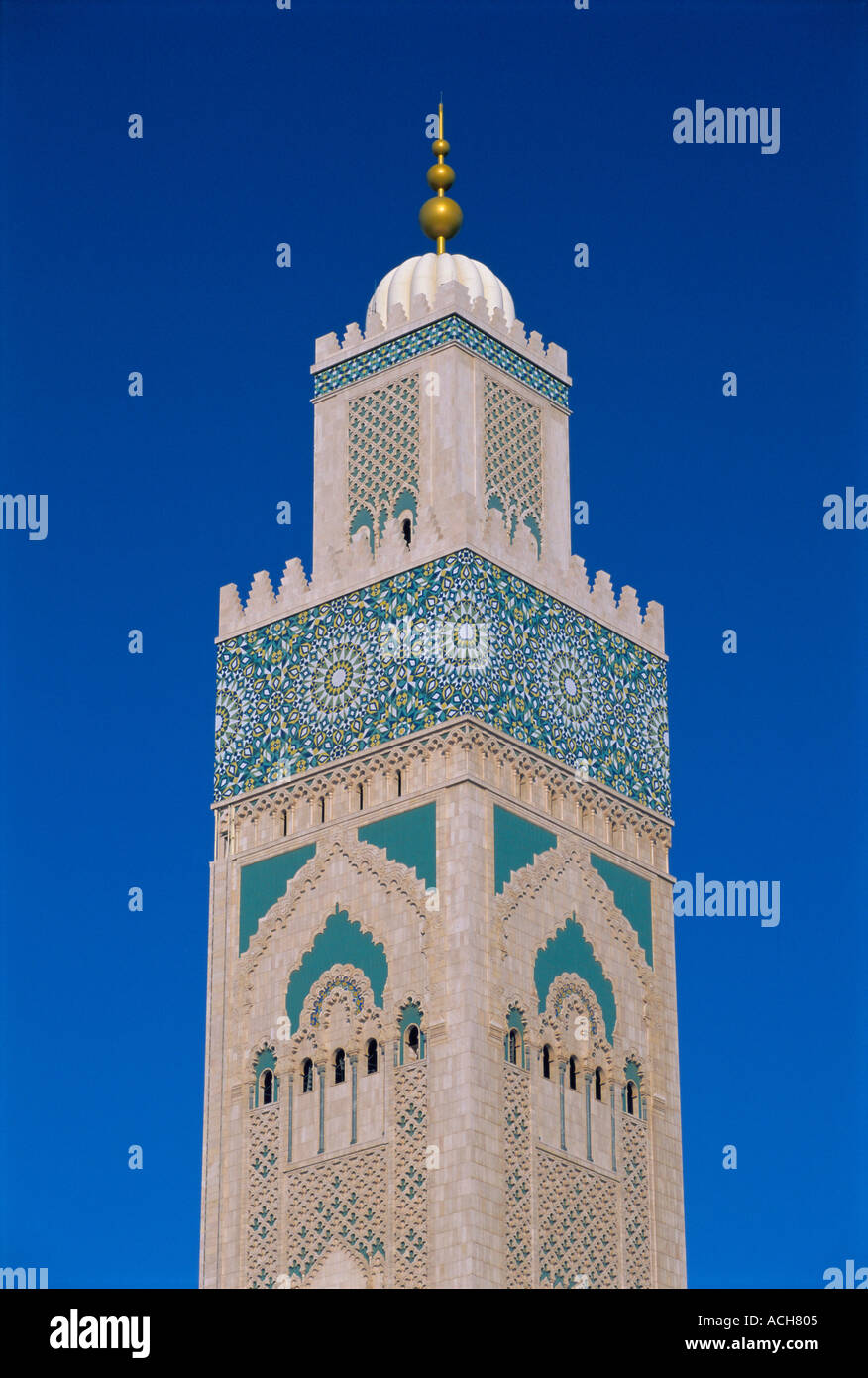 Minaret de la Mosquée Hassan II Casablanca Maroc Afrique du Nord Afrique Banque D'Images