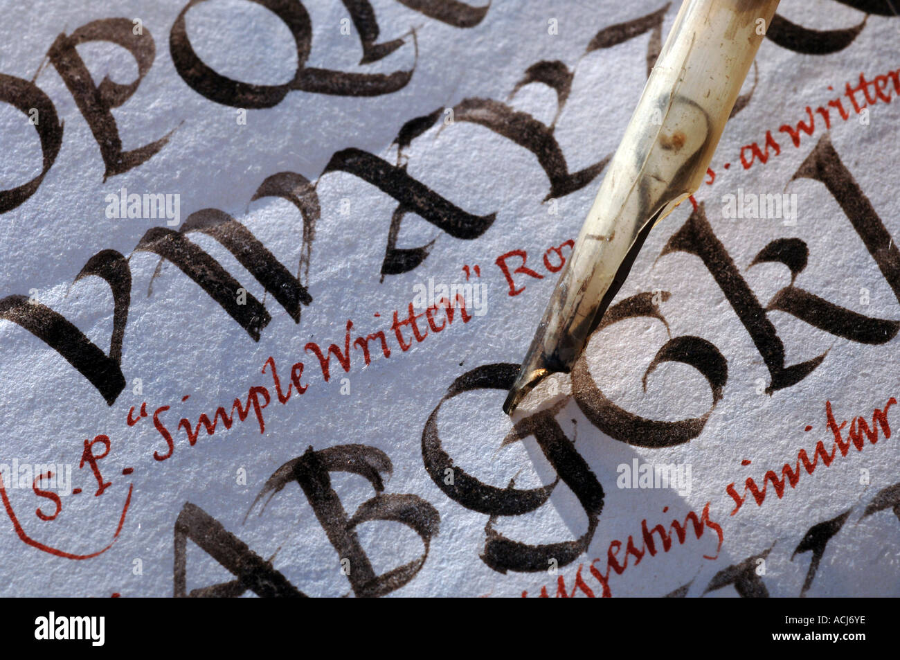 L'écriture à la plume à l'encre noire dans le cadre d'une exposition au musée de la calligraphie Banque D'Images