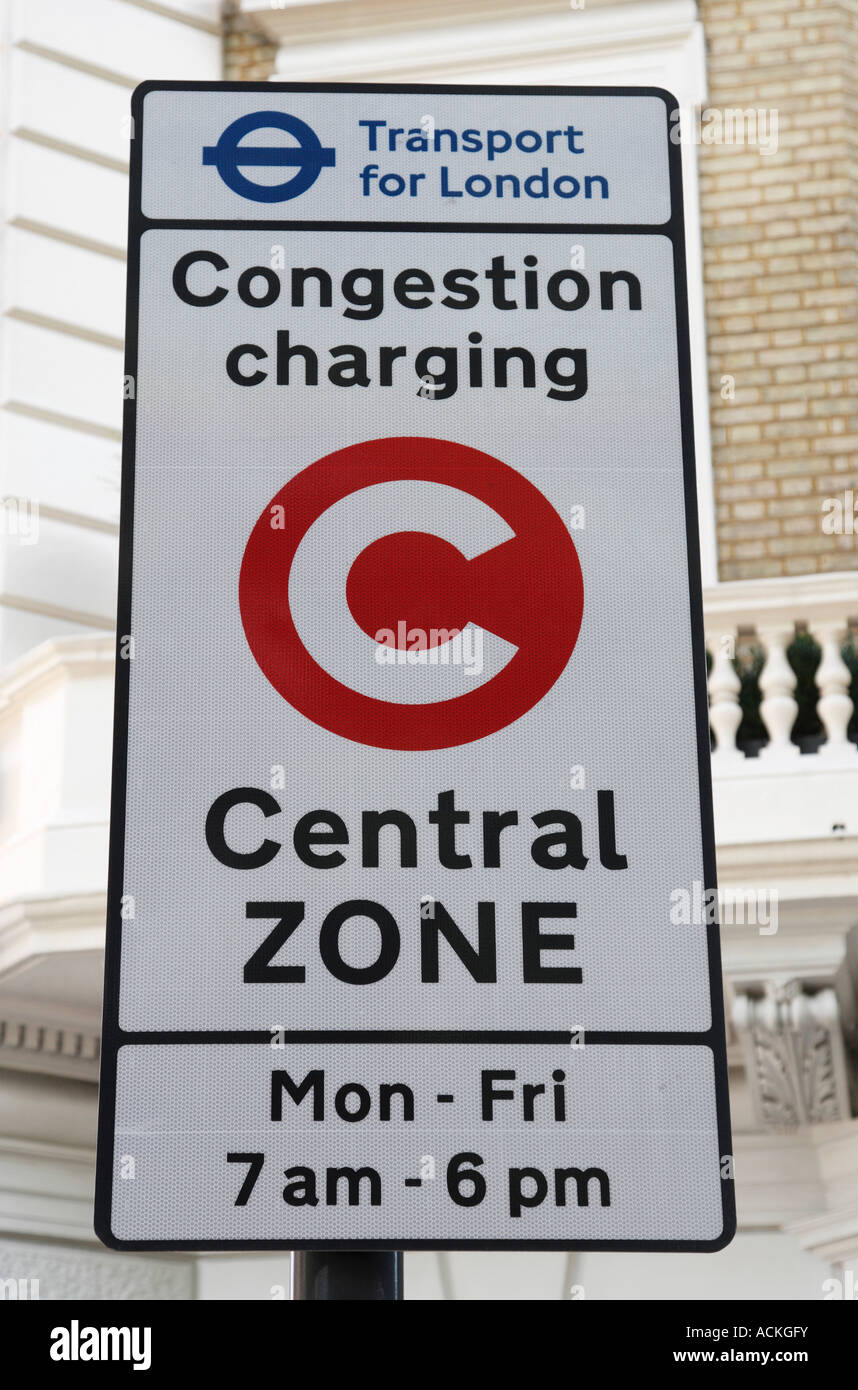Signe de la congestion charge le long de Park Lane London England uk Banque D'Images