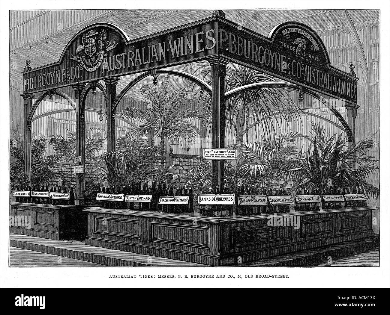 Burgoyne vins australiens le stand à l'exposition La santé à Londres 1884 prises par les marchands de vin de Londres fondée en 1872 Banque D'Images