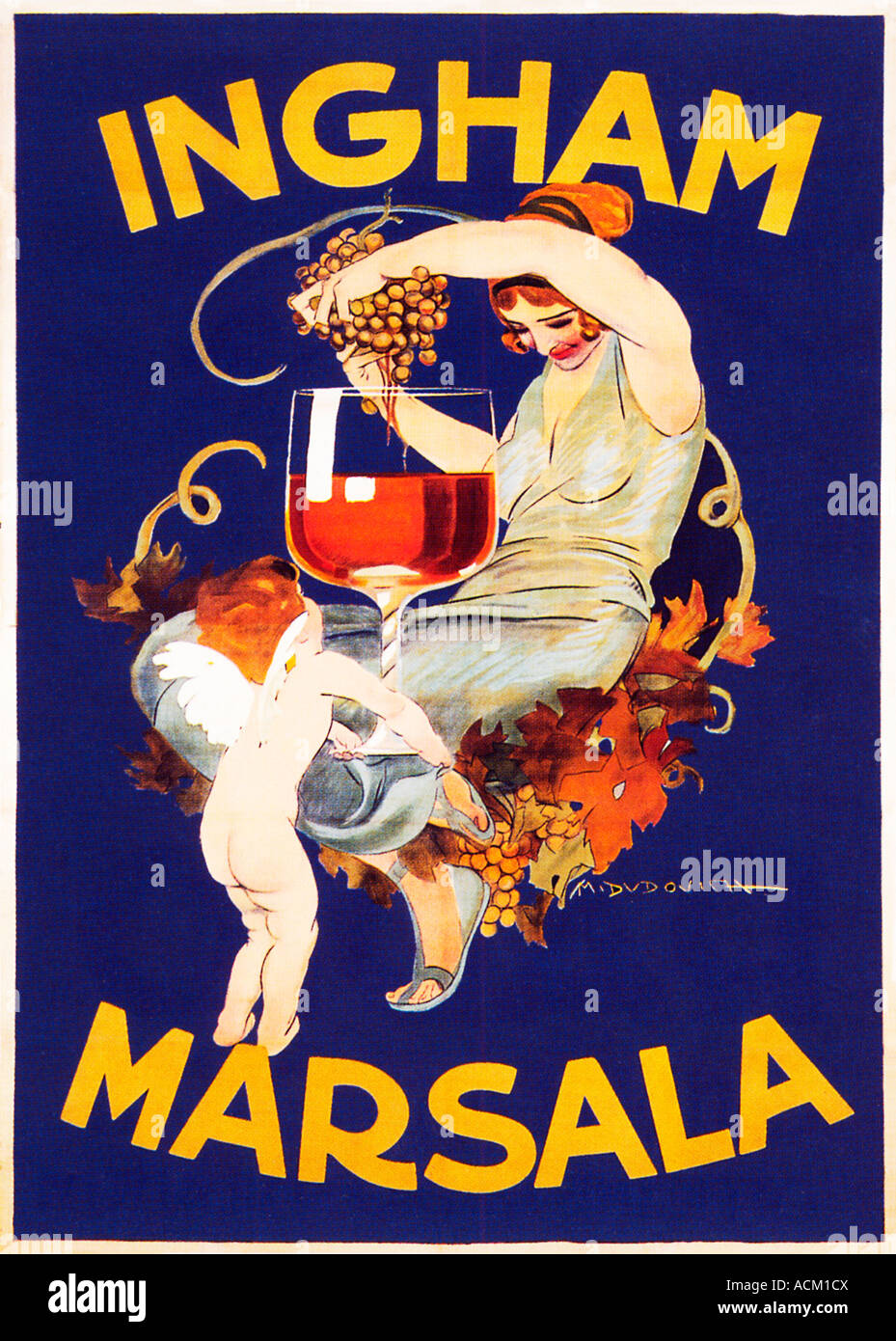 Ingham Marsala superbe fin 1915 Art Nouveau poster par Dudovitch pour le vin sicilien Banque D'Images