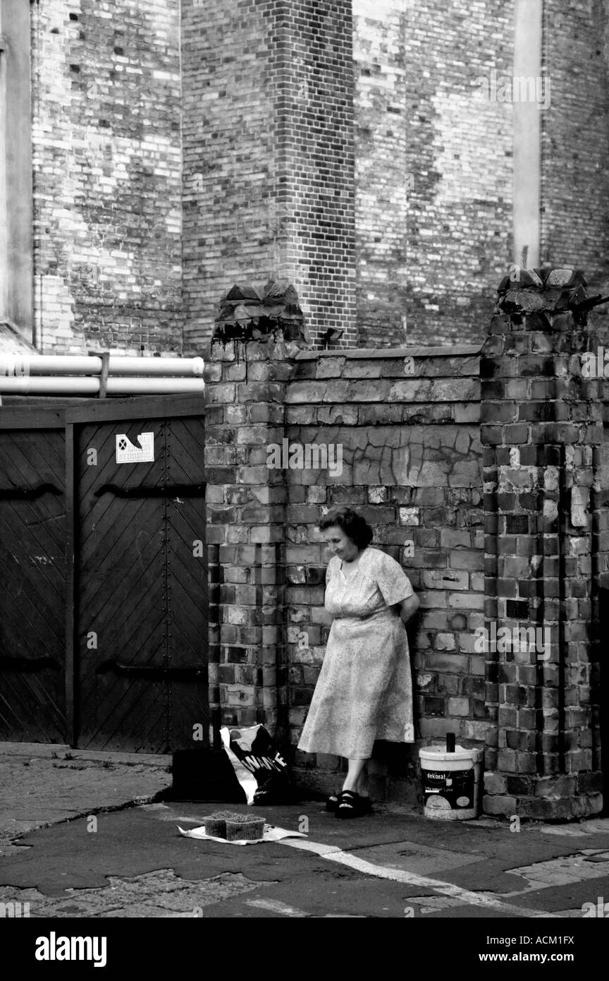 Femme vendant des baies dans le centre de Gdansk Pologne EU Banque D'Images