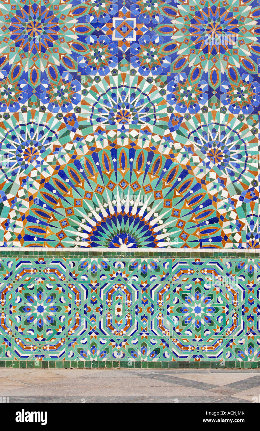 Détail de la mosaïque, la Mosquée Hassan II à Casablanca, Maroc Banque D'Images
