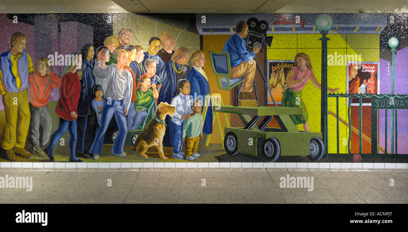 Mosaic dans des stations de métro New York USA Banque D'Images