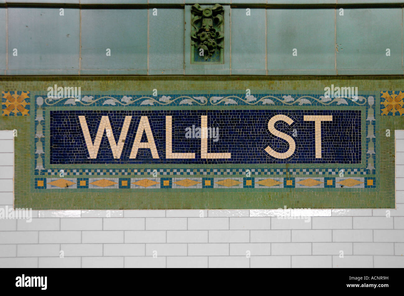 La station de métro Wall Street New York Etats-unis mosaïque Banque D'Images