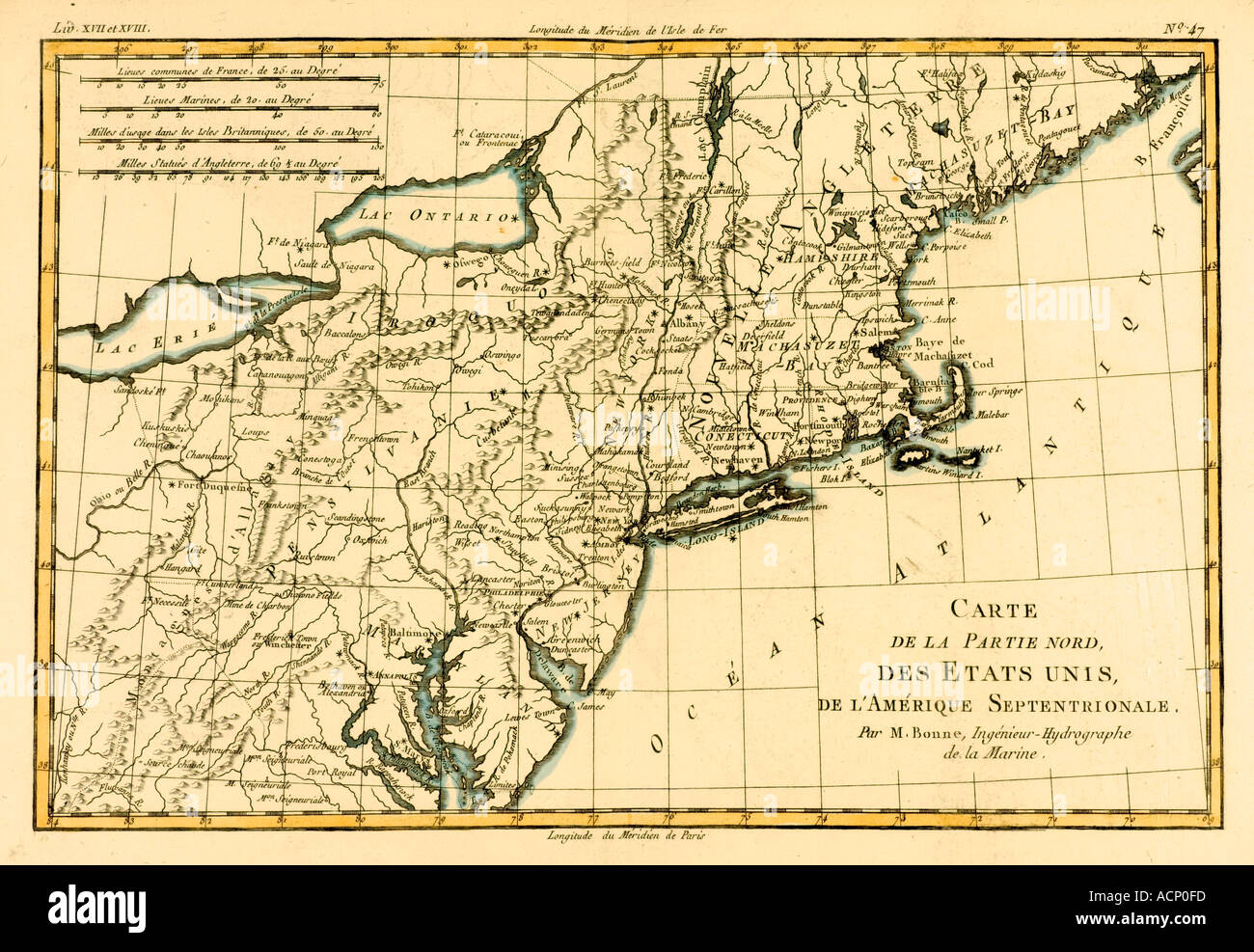 Carte de la nord des États-Unis d'Amérique du Nord vers 1760 Banque D'Images