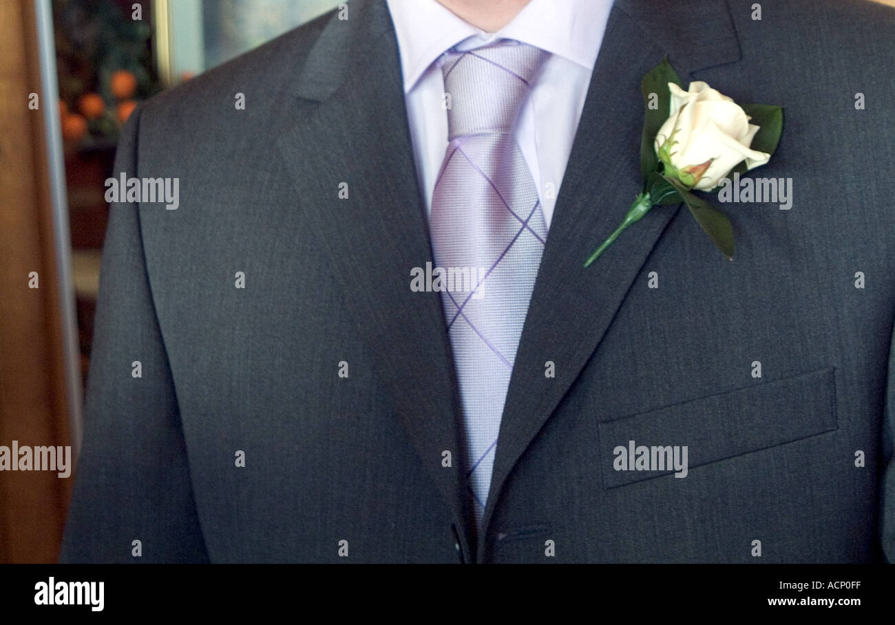 À porter masculin invité mariage boutonnières in suit Banque D'Images