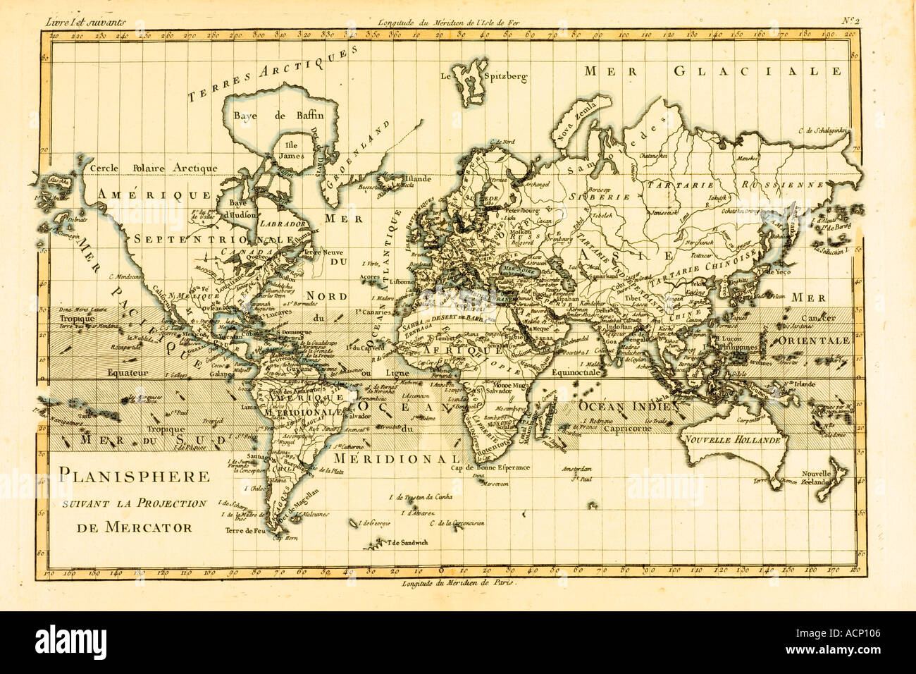 Carte du monde vers 1760 Banque D'Images