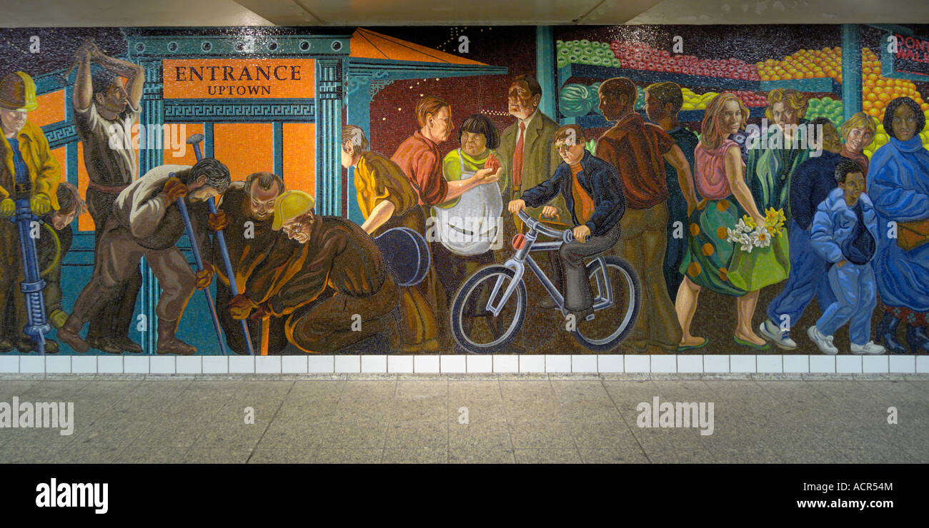 Mosaic dans des stations de métro New York USA Banque D'Images