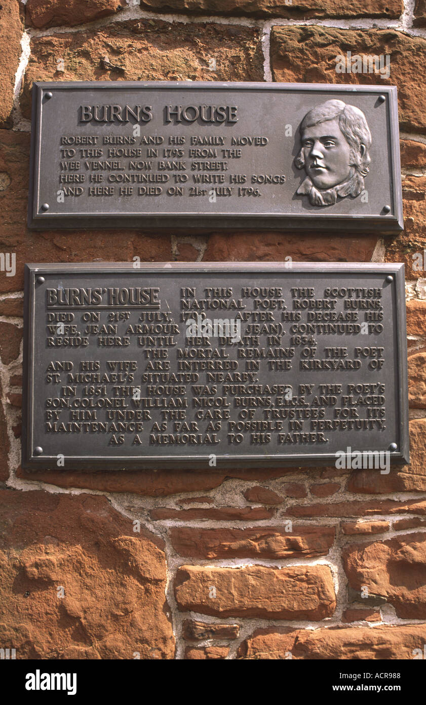 Robert Burns Dumfries House plaie sur le côté de la chambre maintenant un musée Banque D'Images