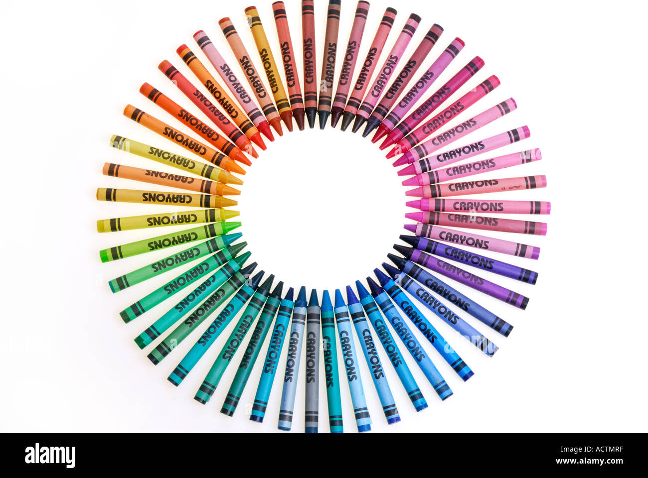 Roue des couleurs de crayons Vue de dessus on white Banque D'Images