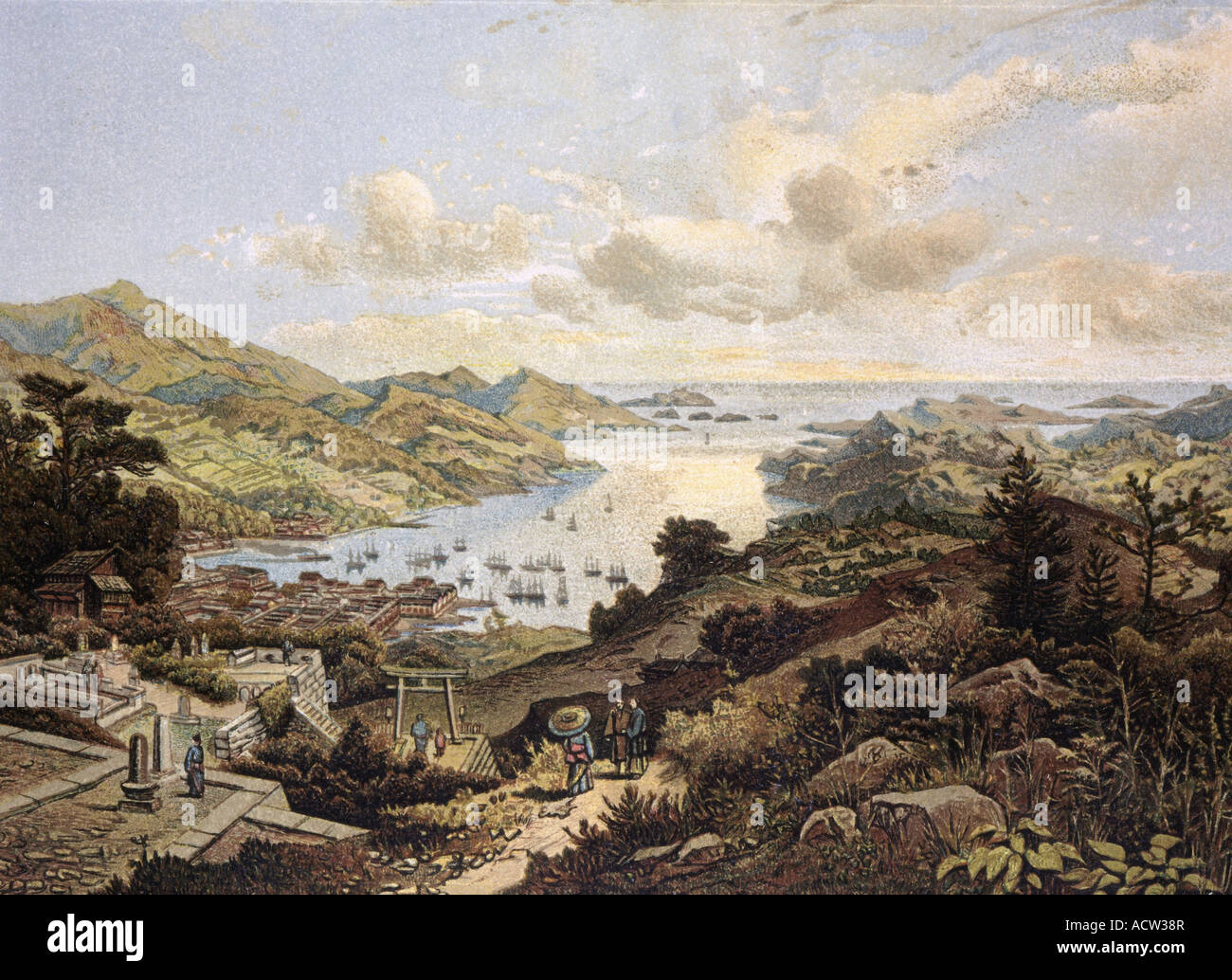 Géographie / voyages, Japon, Nagasaki, vues sur la ville / paysages urbains, port, chromolithographie, vers 1887, Banque D'Images