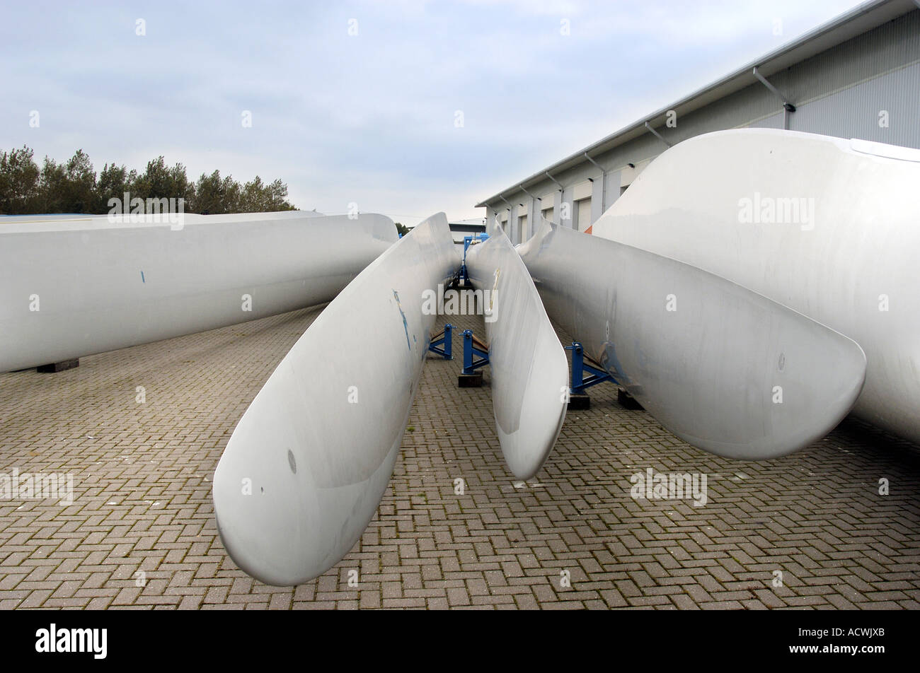 Les aubes de turbine éolienne Vesta fabriqué dans l'usine de fabrication de pales sur l'île de Wight en Angleterre Banque D'Images