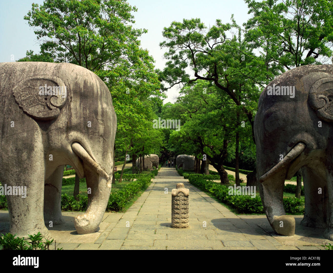 Statues montent la garde sur le chemin de la tombe Xiaoling dans la zone panoramique de Ming Xiaoling, Nanjing, Chine Banque D'Images