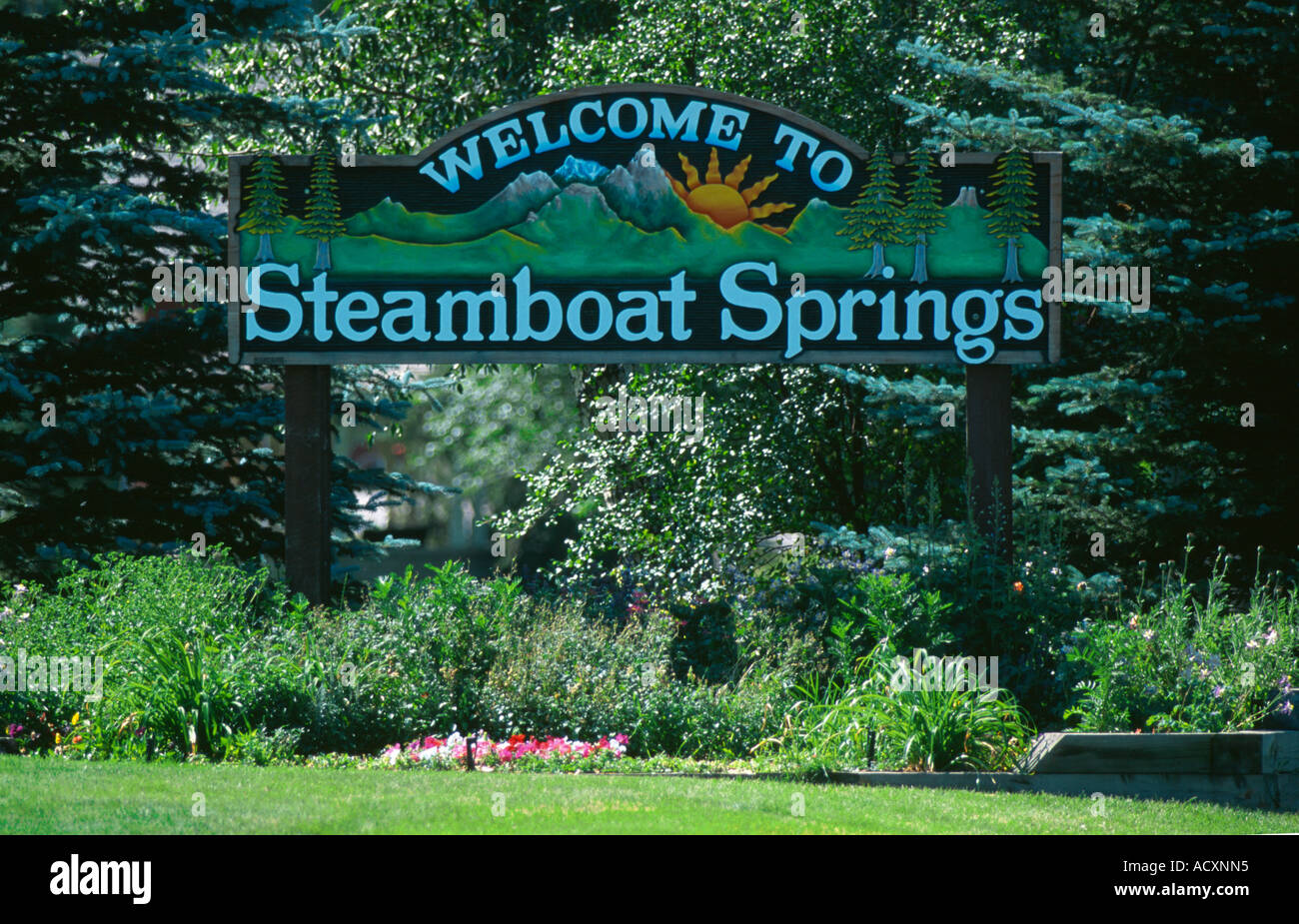 Panneau de bienvenue de Steamboat Springs, Colorado USA Banque D'Images