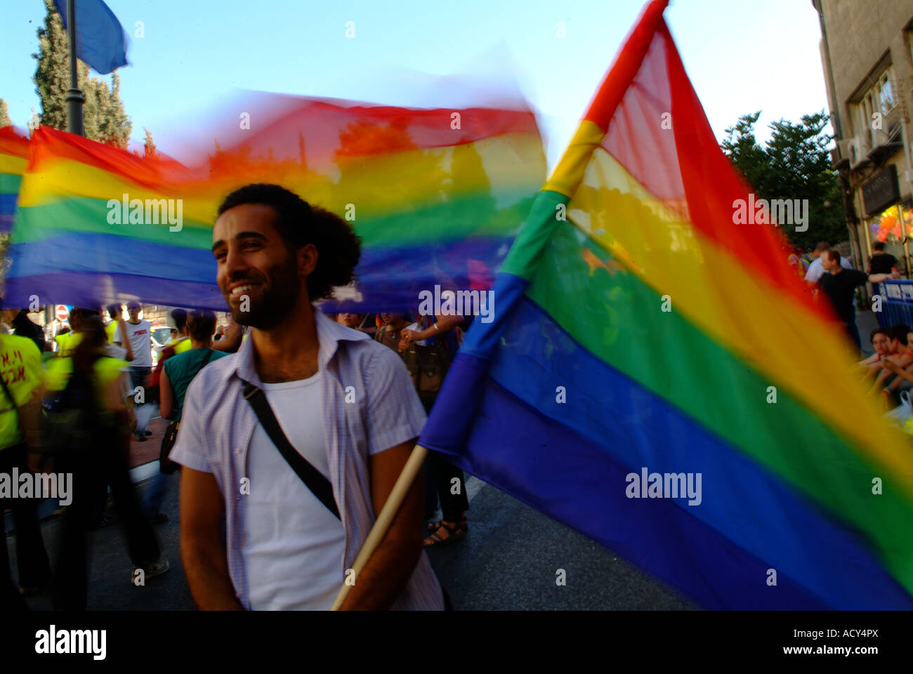 Une parade gay à Jérusalem, Israël Banque D'Images